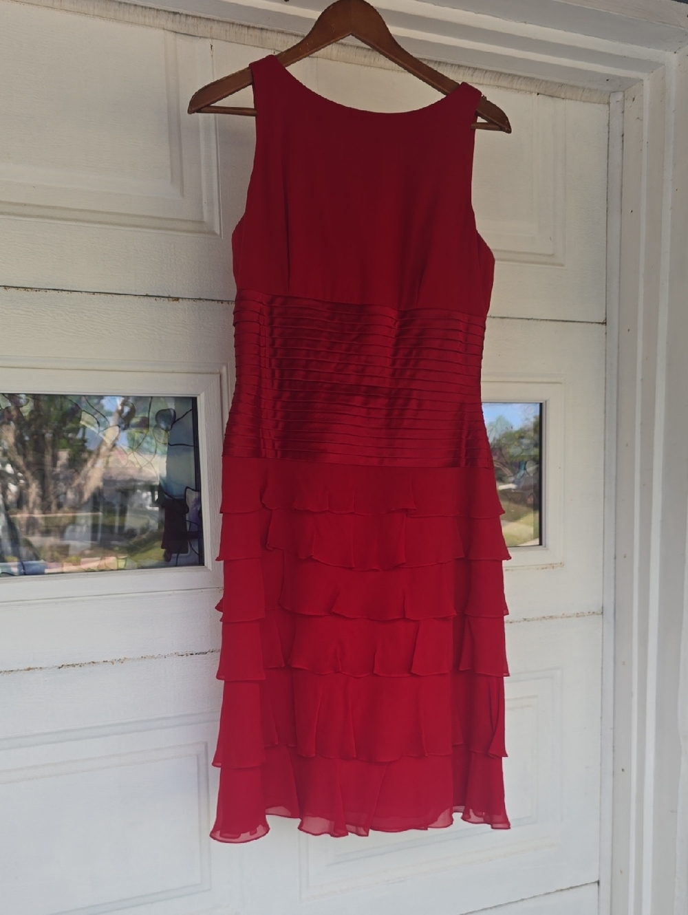 KAY UNGER Red Sleeveless Tiered Chiffon Dress SIZE 10